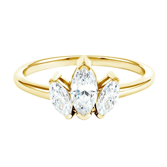 Rosec Jewels Lab Grown Diamond 3 Stone Ring for Women (EF-VS Quality) - Promise Engagement Ring - with Jewelry Box, 18K Yellow Gold, US 5.00