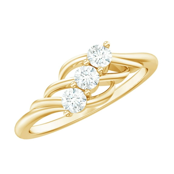 Rosec Jewels Lab Created Diamond 3 Stone Ring - Promise Ring - EF-VS Quality - Ready to Gift, 14K Yellow Gold, US 12.50