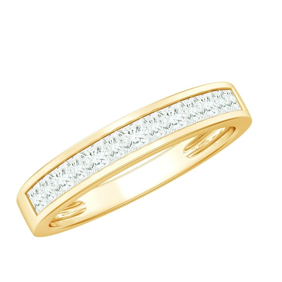 Rosec Jewels Lab Created Diamond 7 Stone Anniversary Ring Unisex - EF-VS Quality Princess Cut Diamond Channel Set Eternity Band, 10K Yellow Gold, US 4.50