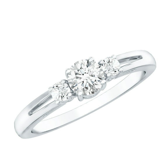 Rosec Jewels Lab Created Diamond Anniversary Ring - 3 Stone Promise Ring - Ef-Vs Quality - Ready to Gift, 10K White Gold, US 7.00