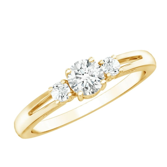 Rosec Jewels Lab Created Diamond Anniversary Ring - 3 Stone Promise Ring - Ef-Vs Quality - Ready to Gift, 18K Yellow Gold, US 4.00