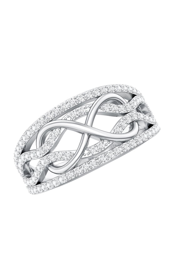 Lab Created Diamond Anniversary Ring - Designer Infinity Ring - EF-VS Quality, 925 Sterling Silver, US 7.00