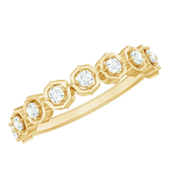 Rosec Jewels Lab Created Diamond Anniversary Ring - Vintage Half Eternity Ring for Valentines Day, 14K Yellow Gold, US 12.00
