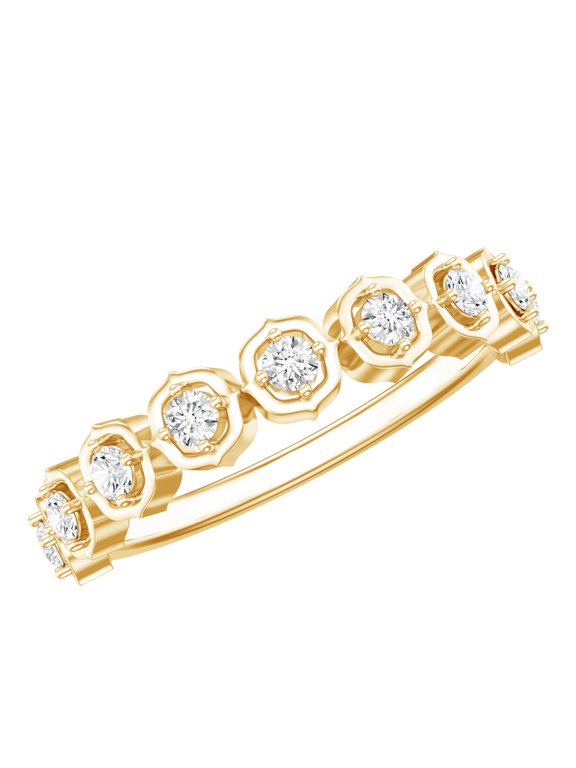 Lab Created Diamond Anniversary Ring - Vintage Half Eternity Ring for Valentines Day, 14K Yellow Gold, US 7.00