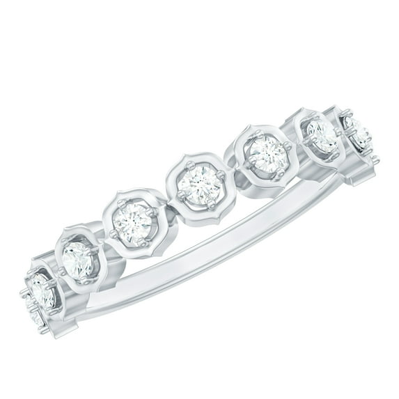 Rosec Jewels Lab Created Diamond Anniversary Ring - Vintage Half Eternity Ring for Valentines Day, 18K White Gold, US 7.50