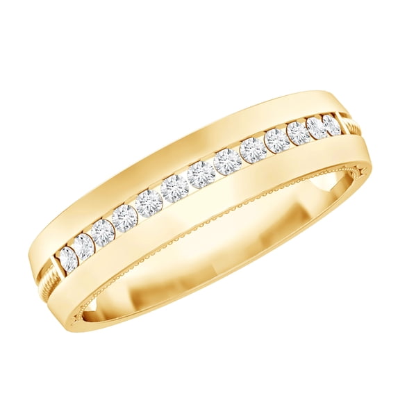 Rosec Jewels Lab Created Diamond Band Ring for Men (EF-VS Quality) - Channel Set Wedding Wide Band, 14K Yellow Gold, US 3.50