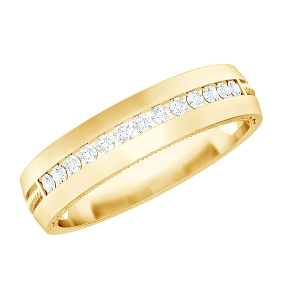 Rosec Jewels Lab Created Diamond Band Ring for Men (EF-VS Quality) - Channel Set Wedding Wide Band, 14K Yellow Gold, US 7.00