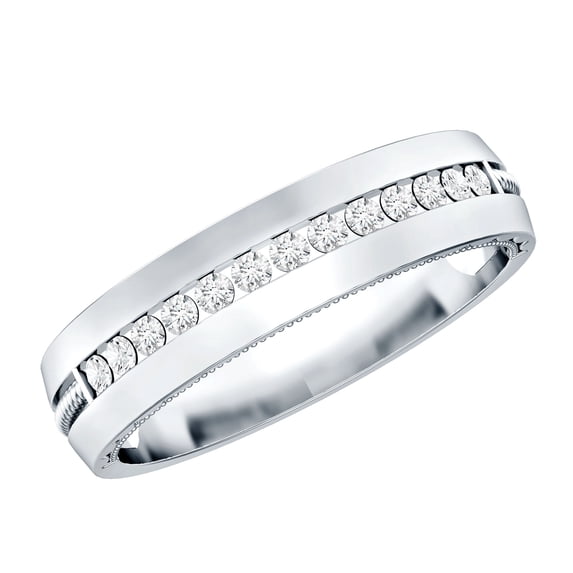 Rosec Jewels Lab Created Diamond Band Ring for Men (EF-VS Quality) - Channel Set Wedding Wide Band, 18K White Gold, US 11.50