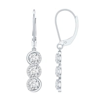 Rosec Jewels Lab Created Diamond Bar Earrings - 3 Stone Diamond Dangle Earrings Lever Back - EF-VS Quality, 10K White Gold