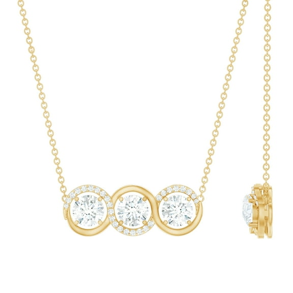 Rosec Jewels Lab Created Diamond Bar Necklace for Women - 3 Stone Necklace - EF-VS Quality - Ready to Gift, 14K Yellow Gold
