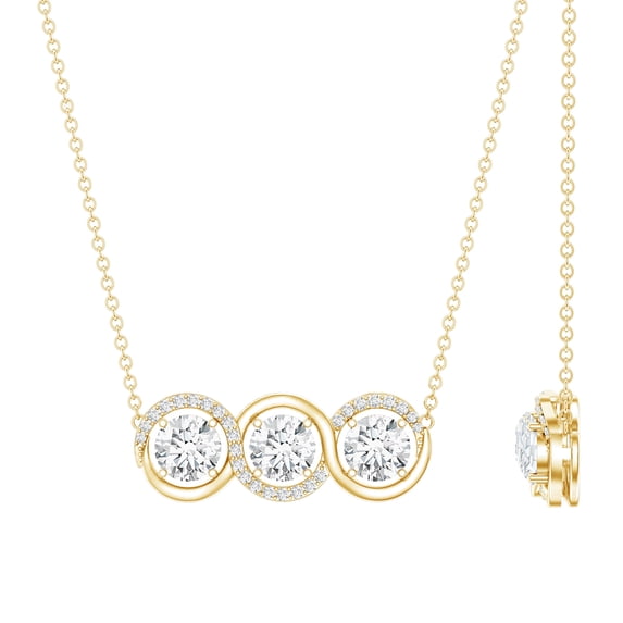 Rosec Jewels Lab Created Diamond Bar Necklace for Women - 3 Stone Necklace - EF-VS Quality - Ready to Gift, 18K Yellow Gold