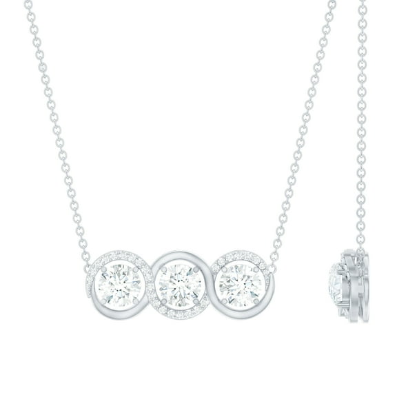 Rosec Jewels Lab Created Diamond Bar Necklace for Women - 3 Stone Necklace - EF-VS Quality - Ready to Gift, 925 Sterling Silver