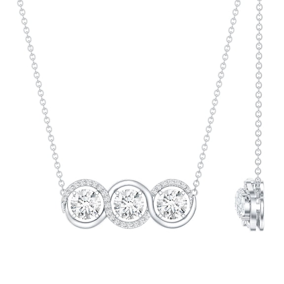 Rosec Jewels Lab Created Diamond Bar Necklace for Women - 3 Stone Necklace - EF-VS Quality - Ready to Gift, 925 Sterling Silver