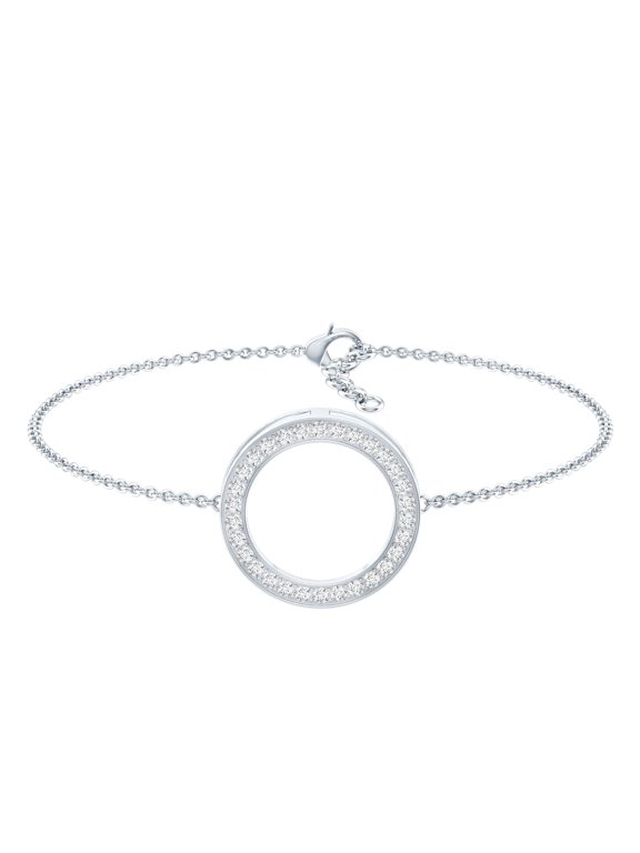 Lab Created Diamond Bracelet - Open Circle Chain Bracelet - Ef-VS Quality - Valentines Day Gift, 925 Sterling Silver, 7.0 inches