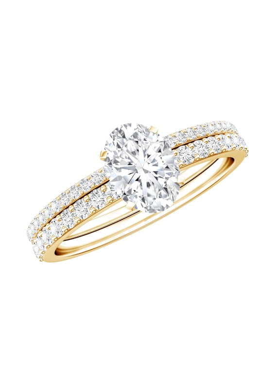 Lab Created Diamond Bridal Ring Set - 0.75 Carat Engagement Ring with Band - EF-VS Quality, 14K Yellow Gold, US 7.00