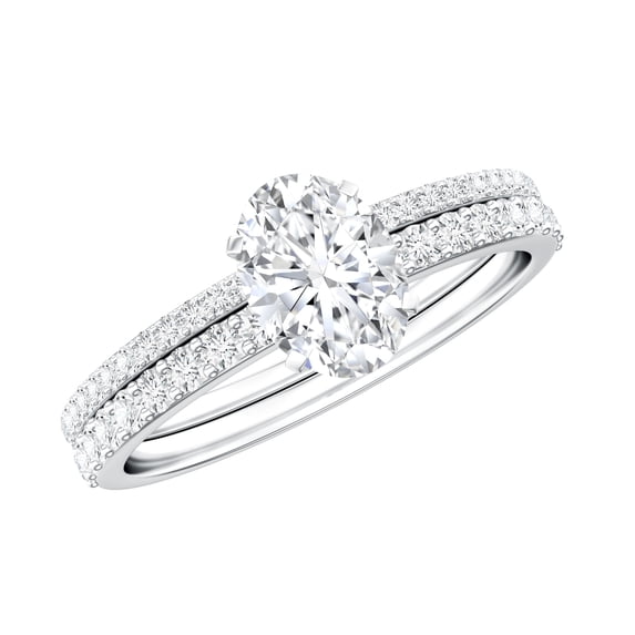 Rosec Jewels Lab Created Diamond Bridal Ring Set - 2 Carat Engagement Ring Oval - EF-VS Quality, 18K White Gold, US 4.00