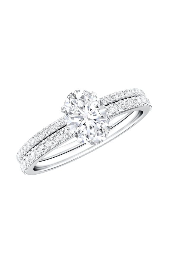 Lab Created Diamond Bridal Ring Set - 2 Carat Engagement Ring Oval - EF-VS Quality, 925 Sterling Silver, US 4.00