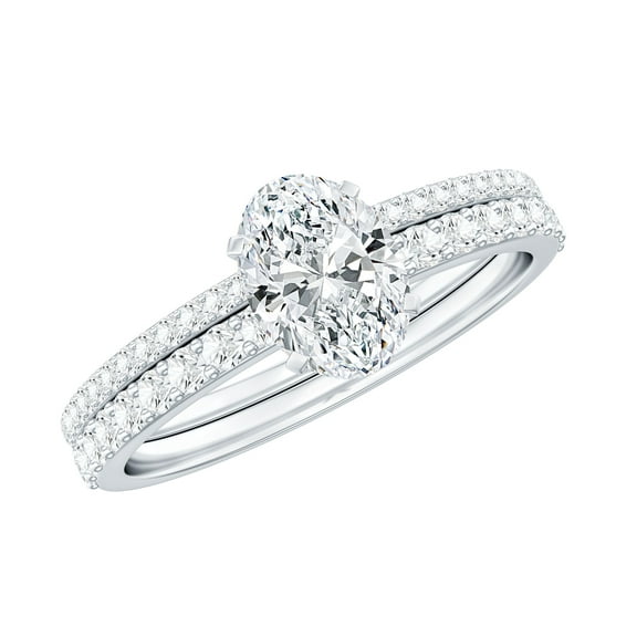Rosec Jewels Lab Created Diamond Bridal Ring Set - 2 Carat Engagement Ring Oval - EF-VS Quality, 925 Sterling Silver, US 4.00