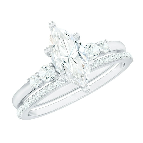 Rosec Jewels Lab Created Diamond Bridal Ring Set of 2 - Marquise Engagement Ring with Wedding Band - EF-VS Quality Certified, 18K White Gold, US 12.50