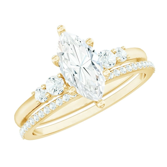 Rosec Jewels Lab Created Diamond Bridal Ring Set of 2 - Marquise Engagement Ring with Wedding Band - EF-VS Quality Certified, 18K Yellow Gold, US 11.50