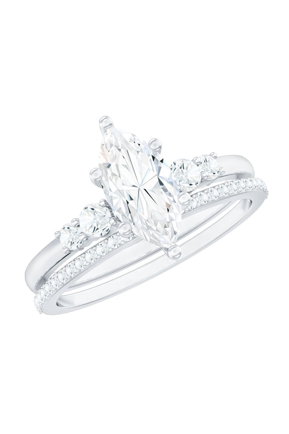 Lab Created Diamond Bridal Ring Set of 2 - Marquise Engagement Ring with Wedding Band - EF-VS Quality Certified, 925 Sterling Silver, US 4.00