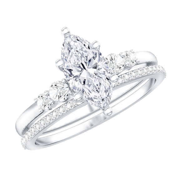 Rosec Jewels Lab Created Diamond Bridal Ring Set of 2 - Marquise Engagement Ring with Wedding Band - EF-VS Quality Certified, 18K White Gold, US 3.00