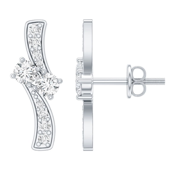 Rosec Jewels Lab Created Diamond Bypass Earrings (EF-VS Quality), with Screw Back - Ready to Gift with Jewelry Box, 925 Sterling Silver
