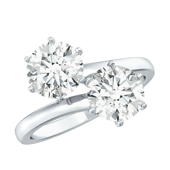 Rosec Jewels Lab Created Diamond Bypass Ring - 2 Stone Engagement Ring (7 mm, Ef-Vs Quality), 14K White Gold, US 8.50