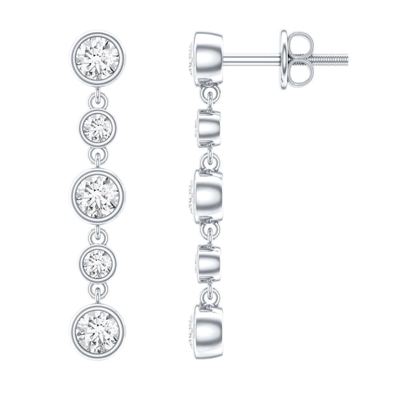 Rosec Jewels - Lab Created Diamond Chain Earrings with Screw Back (Ef-Vs Quality) - Bezel Set Diamond Earrings, 14K White Gold