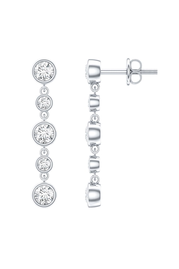 - Lab Created Diamond Chain Earrings with Screw Back (Ef-Vs Quality) - Bezel Set Diamond Earrings, 14K White Gold