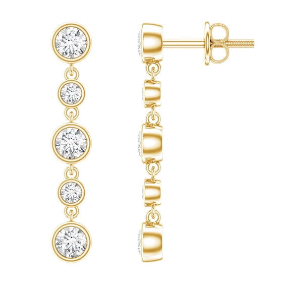 Rosec Jewels - Lab Created Diamond Chain Earrings with Screw Back (Ef-Vs Quality) - Bezel Set Diamond Earrings, 18K Yellow Gold