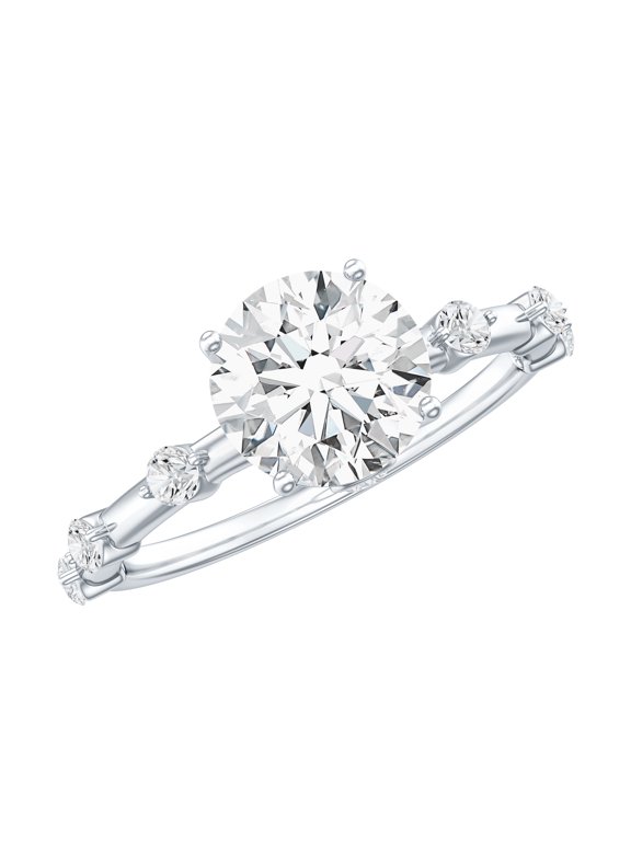 - Lab Created Diamond Circle Engagement Ring with Spaced Accent (Ef-VS Quality) - 1 Ct Diamond Ring, 14K White Gold, US 7.00