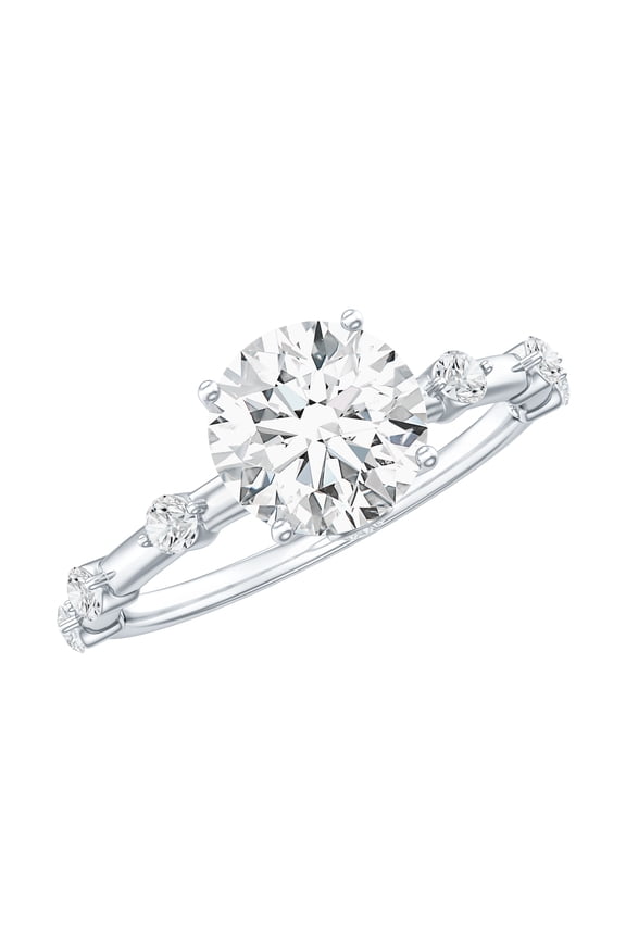 - Lab Created Diamond Circle Engagement Ring with Spaced Accent (Ef-VS Quality) - 1 Ct Diamond Ring, 14K White Gold, US 7.00
