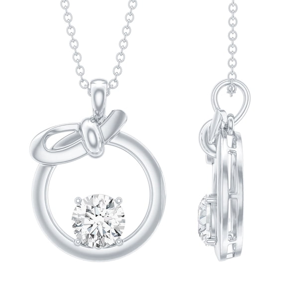 Rosec Jewels Lab Created Diamond Circle Necklace (1 Ct, 6 MM, EF-VS Grade, with Chain) - Ready to Gift, 18K White Gold