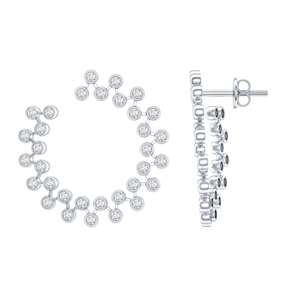 Rosec Jewels Lab Created Diamond Circle Stud Earrings (Ef-Vs Quality) - Bezel Diamond Earrings with Screw Back, 14K White Gold