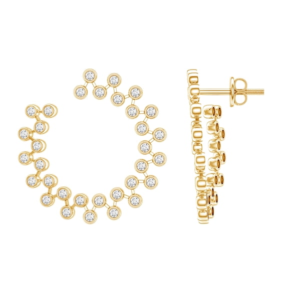 Rosec Jewels Lab Created Diamond Circle Stud Earrings (Ef-Vs Quality) - Bezel Diamond Earrings with Screw Back, 18K Yellow Gold