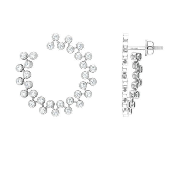 Rosec Jewels Lab Created Diamond Circle Stud Earrings (Ef-Vs Quality) - Bezel Diamond Earrings with Screw Back, 925 Sterling Silver