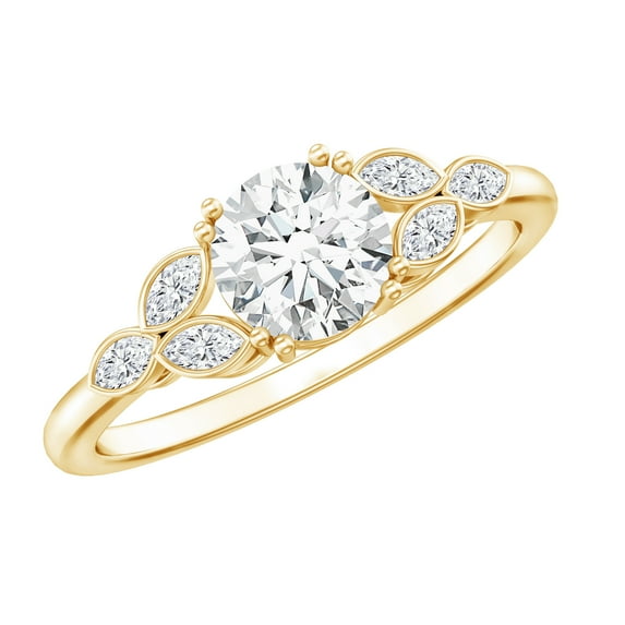 Rosec Jewels Lab Created Diamond Cluster Engagement Ring for Women (Ef-Vs Quality Certified) - with Jewelry Box, 10K Yellow Gold, US 9.50