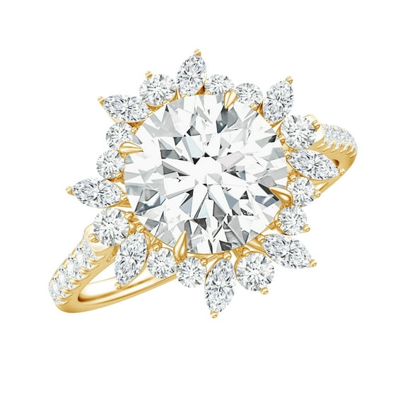Rosec Jewels Lab Created Diamond Cocktail Ring with Halo (EF-VS Quality Certified) Big Diamond Ring for Women, 10K Yellow Gold, US 3.00