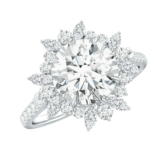 Rosec Jewels Lab Created Diamond Cocktail Ring with Halo (EF-VS Quality Certified) Big Diamond Ring for Women, 18K White Gold, US 9.00