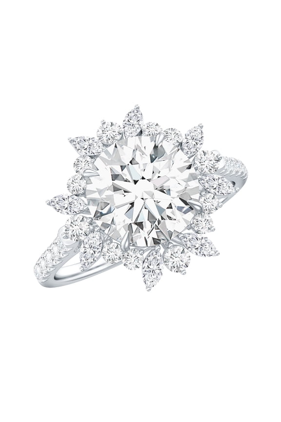 Lab Created Diamond Cocktail Ring with Halo (EF-VS Quality Certified) Big Diamond Ring for Women, 925 Sterling Silver, US 7.00