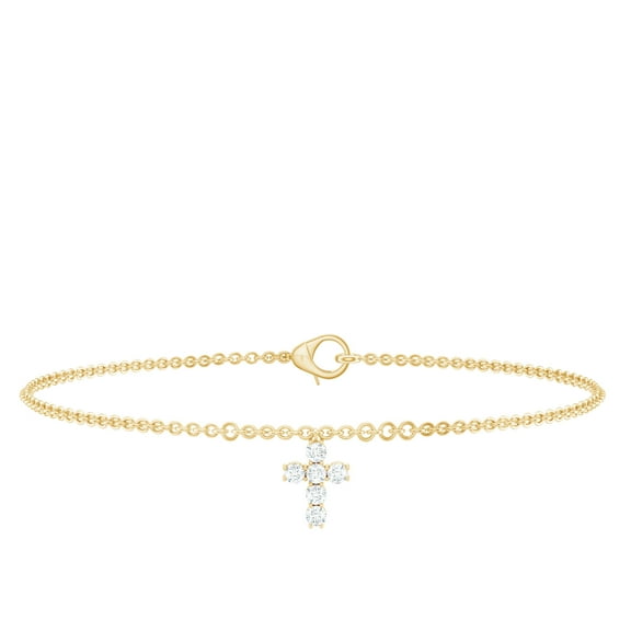 Rosec Jewels Lab Created Diamond Cross Charm Bracelet (EF-VS Quality) - Ready to Gift for Christmas, 14K Yellow Gold, 7.0 inches