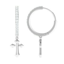 Rosec Jewels Lab Created Diamond Cross Drop Huggie Earrings - Hinged Hoop Diamond Earrings for Christmas (Ef-Vs Quality), 10K White Gold