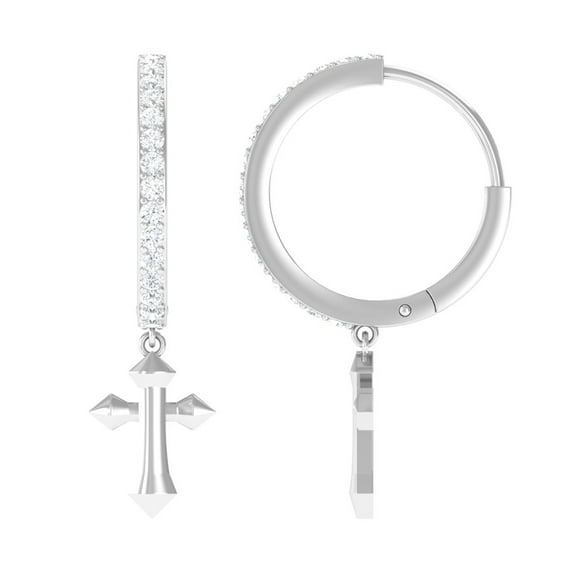 Rosec Jewels Lab Created Diamond Cross Drop Huggie Earrings - Hinged Hoop Diamond Earrings for Christmas (Ef-Vs Quality), 10K White Gold