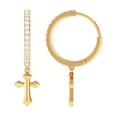 thumbnail image 1 of Rosec Jewels Lab Created Diamond Cross Drop Huggie Earrings - Hinged Hoop Diamond Earrings for Christmas (Ef-Vs Quality), 10K Yellow Gold, 1 of 8