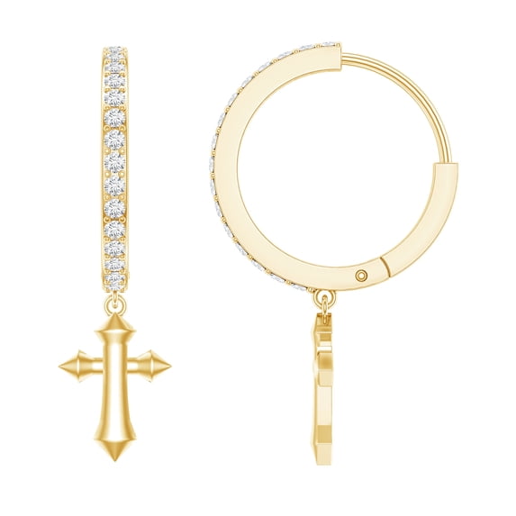 Rosec Jewels Lab Created Diamond Cross Drop Huggie Earrings - Hinged Hoop Diamond Earrings for Christmas (Ef-Vs Quality), 14K Yellow Gold