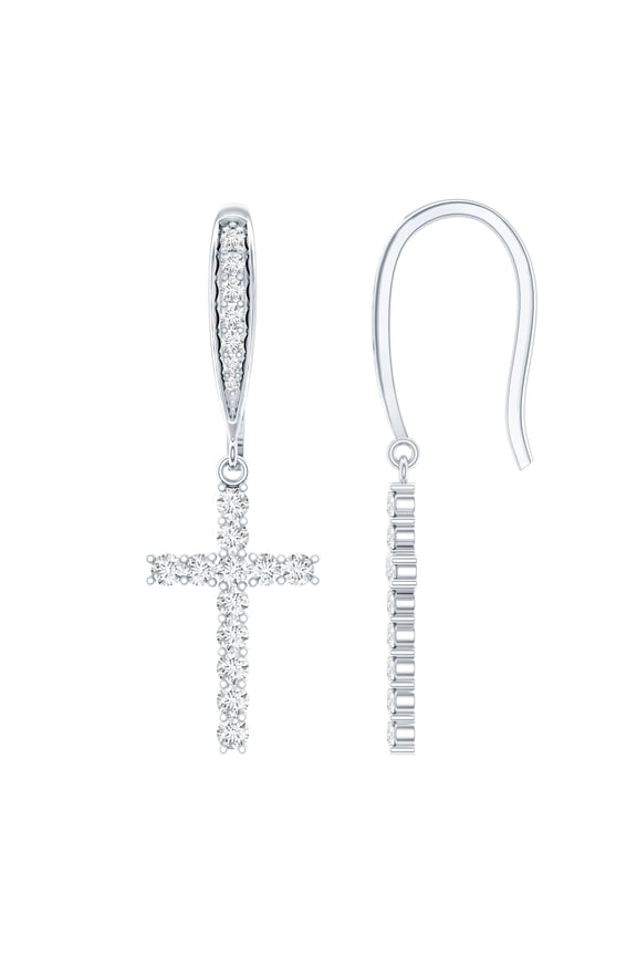 Lab Created Diamond Cross Earrings - Faith Cross Dangle Earrings - Ready to Gift for Christmas, 14K White Gold