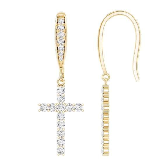 Rosec Jewels Lab Created Diamond Cross Earrings - Faith Cross Dangle Earrings - Ready to Gift for Christmas, 18K Yellow Gold