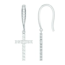 Rosec Jewels Lab Created Diamond Cross Earrings - Faith Cross Dangle Earrings - Ready to Gift for Christmas, 925 Sterling Silver