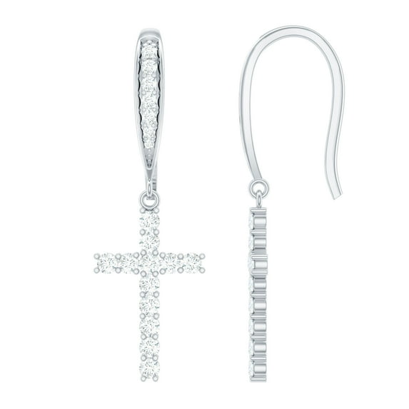 Rosec Jewels Lab Created Diamond Cross Earrings - Faith Cross Dangle Earrings - Ready to Gift for Christmas, 925 Sterling Silver